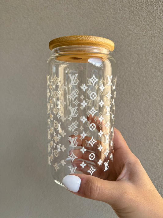 LV Inspired 16oz Glass Tumbler